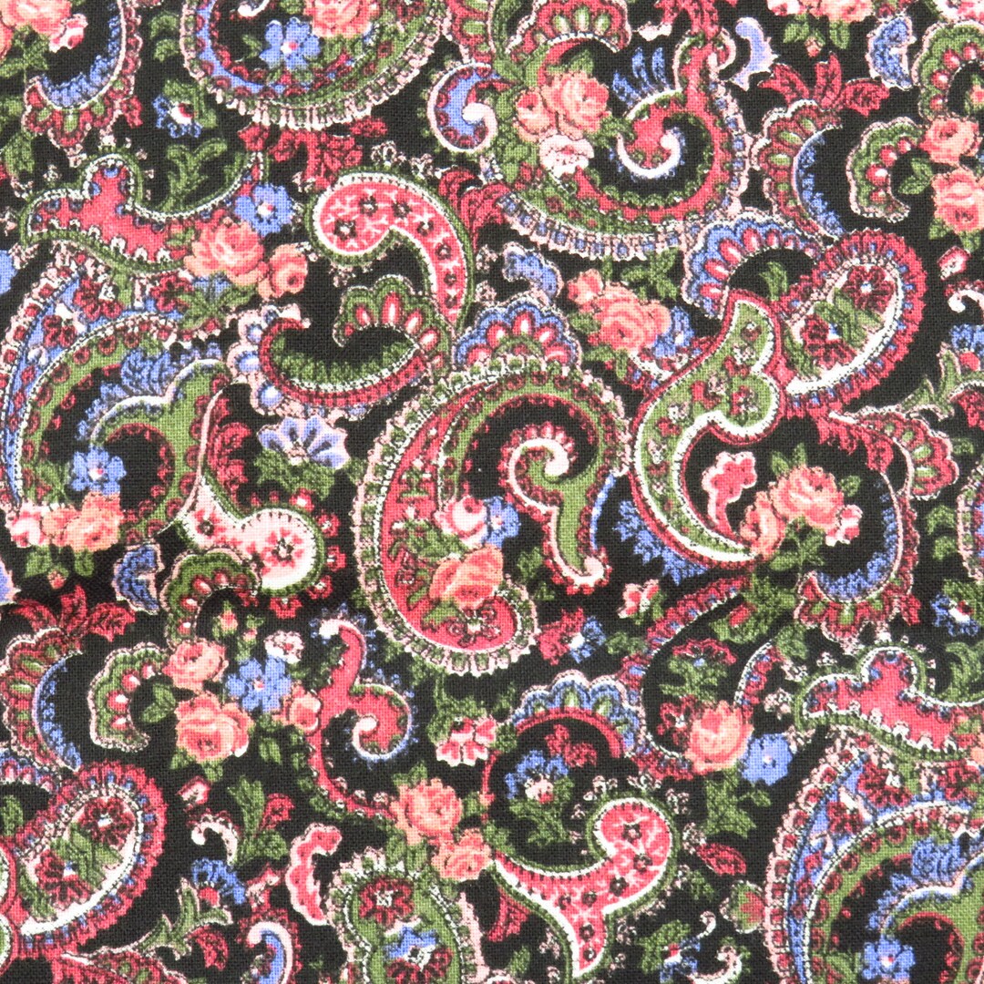 Vintage Peter Pan Fabrics Paisley Fabric Cotton on Black BTY Etsy