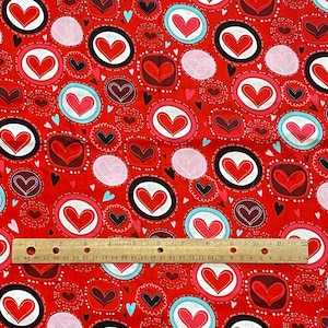 1.5 YD Red Novelty Hearts Fabric Quilting Cotton