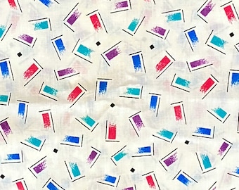 BTY 1980s Geometric Fabric Multicolor on White Cotton