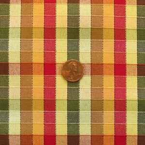 Check Upholstery Decor Fabric Green Yellow Red 1 YD
