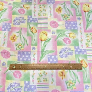 1.8 YD Spring Floral Block Fabric Pastel Quilting Cotton