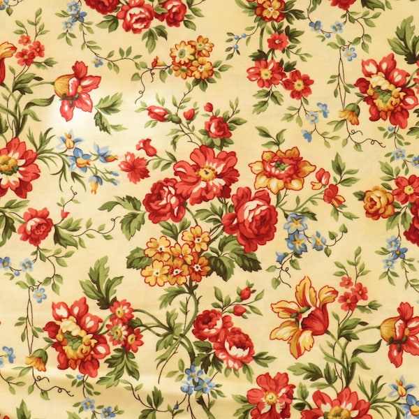 Provence RJR Floral Fabric Red Ivory Cotton BTY