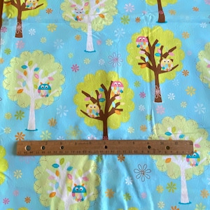 1.8 YD Novelty Owls in Trees Fabric Blue Quilting Cotton