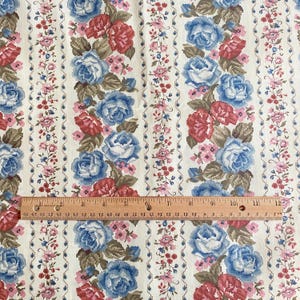 BTY Vintage Dusty Rose Floral Stripe Fabric Cotton