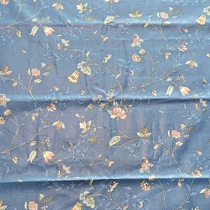 1.5 YD Vintage Floral Chintz Fabric Dusty Blue