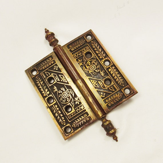 Antique Door Hinge With Finials Solid Brass Art Nouveau 1
