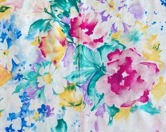 2 YD Vintage Watercolor Floral Apparel Fabric