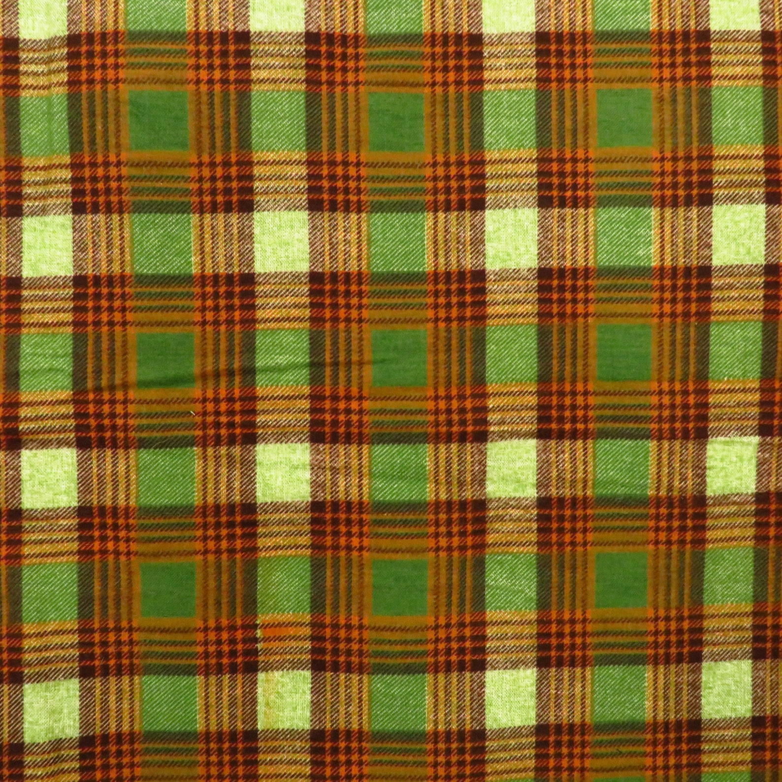 2.5 Yards Vintage Cotton Flannel Fabric Green Orange Plaid Etsy
