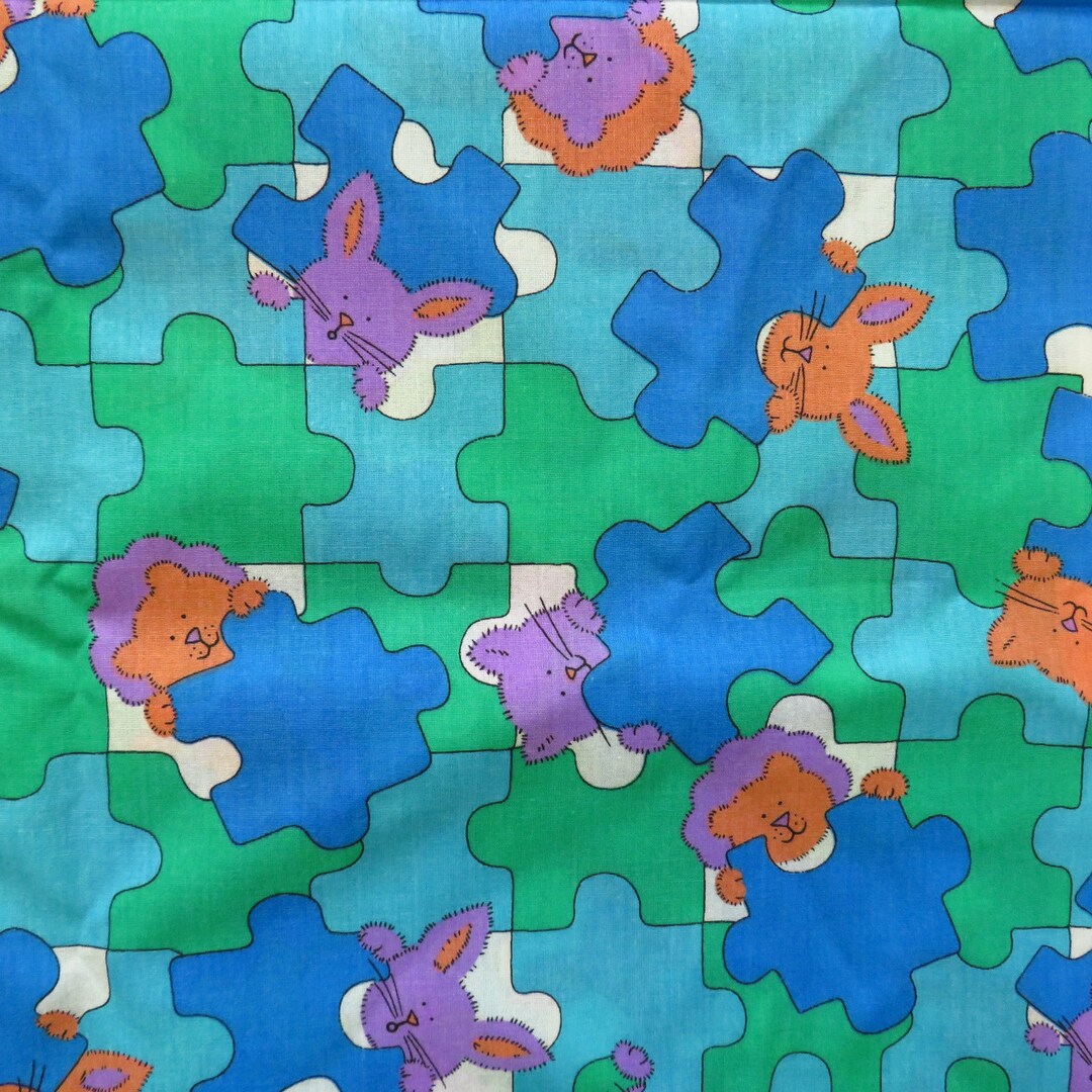 Vintage Nursery Animals Puzzle Fabric Cotton 2 YD Etsy
