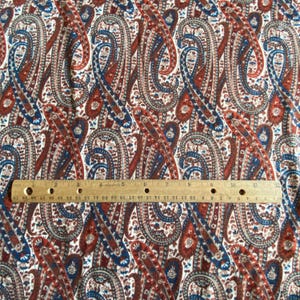 2 YD Vintage Brown Blue Paisley Knit Fabric Midweight