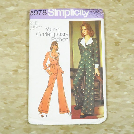 Uncut 1970s Pant Suit Sewing Pattern Size 12 Simplicity 5978 Etsy