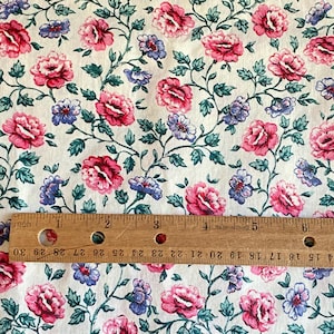 1.9 YD Vintage Rose Floral Fabric Pink White Cotton