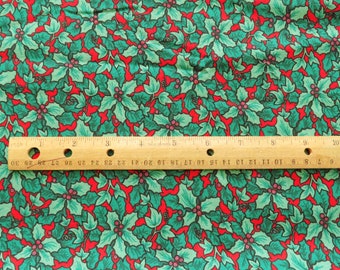 Vintage Small Print Holly Leaf Fabric Red Green Cotton 1.7 YD