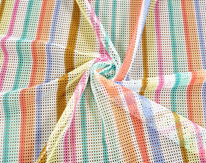 2.1 Yd 1980s Fishnet Mesh Fabric Pastel Stripe Apparel Material - Etsy