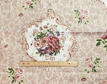 1.2 YD Vintage Floral Flourish Polished Cotton Decor Fabric Beige Cyrus Clark