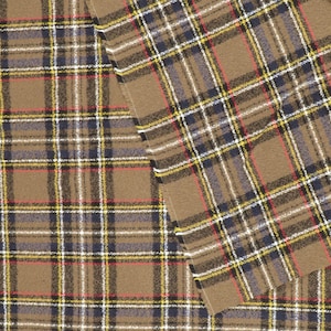2.4 YD Vintage Brushed Cotton Tweed Fabric Taupe Plaid