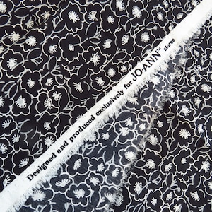 1.8 YD Black White Floral Apparel Fabric