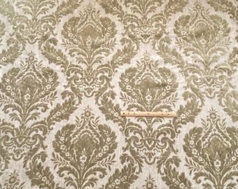 BTY Vintage Damask Chenille Upholstery Fabric Green Beige