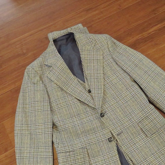 Mens Wool 1970s Blue Plaid 3 Piece Suit Size 38R - image 1