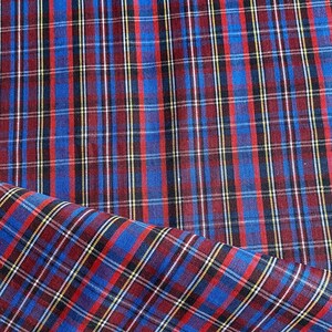 2.5 YD Vintage Plaid Shirting Fabric Blue Polycotton