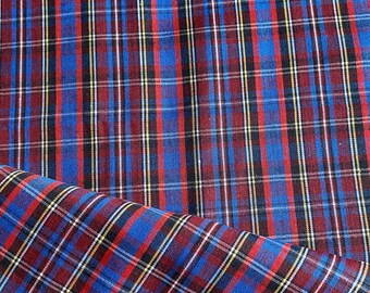 2.5 YD Vintage Plaid Shirting Fabric Blue Polycotton