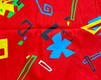 2 YD 1980s Abstract Fabric Red Cotton Print Vintage