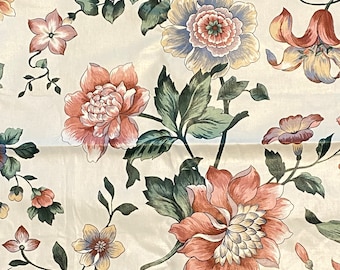 2.5 YD Large Print Floral Chintz Fabric Dusty Pink Vintage
