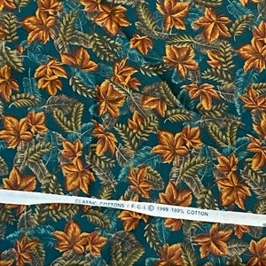 Vintage Leaf Print Fabric Classic Cottons Teal 35x45