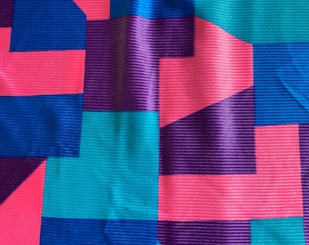 1 .6YD 1980s Geometric Knit Fabric Pink Blue Purple Vintage