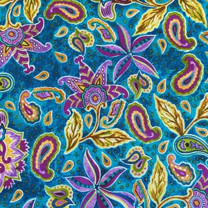 BTY Jacobean Floral Fabric Blue Purple Quilting Cotton