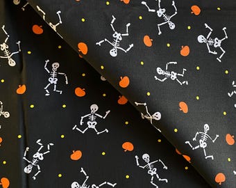 1.2 YD Vintage Dancing Skeleton Toss Halloween Fabric Cotton