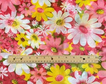 BTY 1970s Floral Voile Fabric Pink Green Lightweight