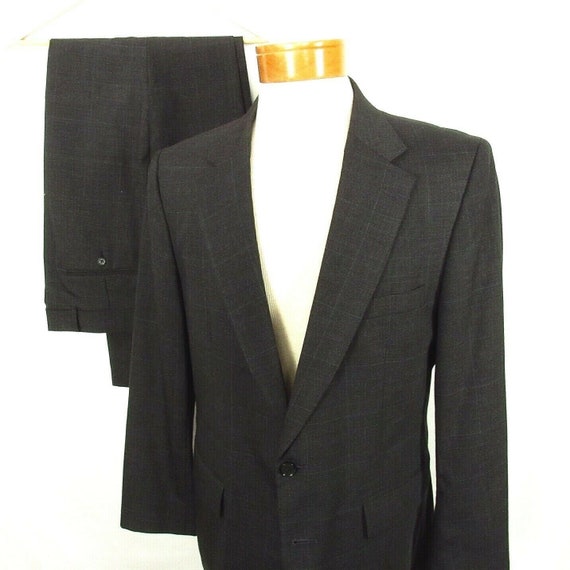 Mens Vintage Windowpane Suit 42R 38x30