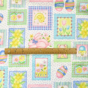 BTY Pastel Easter Bunny Floral Fabric Quilting Cotton