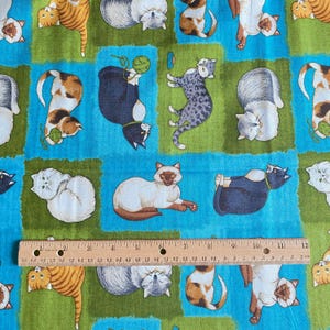 1.9 YD Cats Allover Fabric Blue Green Quilting Cotton