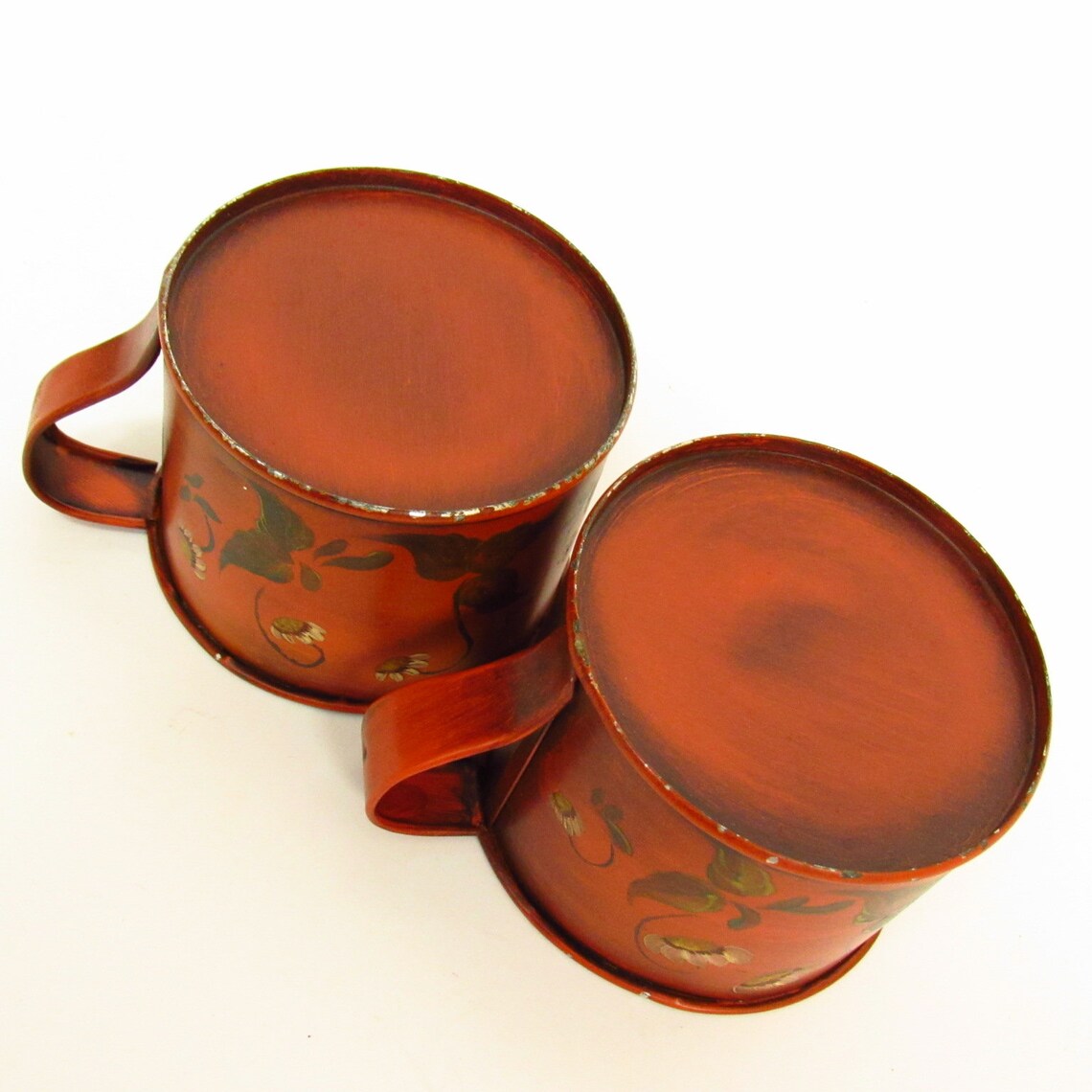 Hand Painted Vintage Decorative Tin Mugs Shabby Cottage Floral Etsy