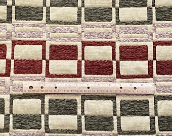 BTY Geometric Chenille Upholstery Fabric Tan Red Green