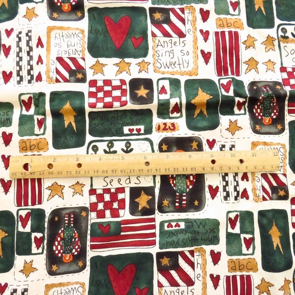 Vintage Folksy Allover Fabric Hi Fashion Cotton FLAWS 2 YD