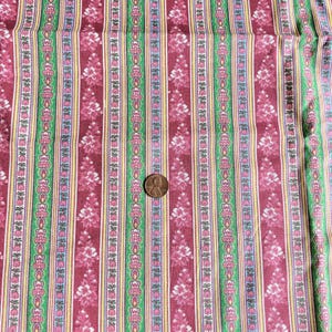 1 YD Floral Stripe Fabric Soft Red Quilting Cotton