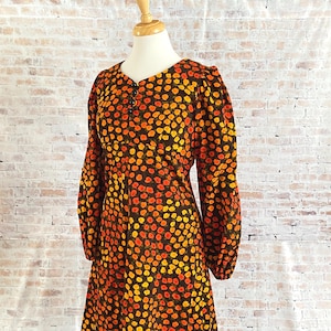 1970s Vintage Floral Dress Brown Orange Size Small