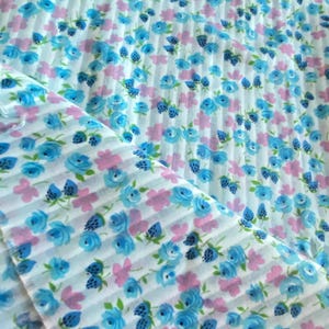 1.9 YD Vintage Floral Strawberry Voile Fabric Blue Pink