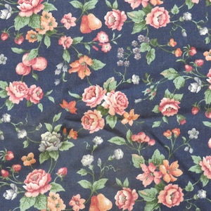 BTY Vintage Floral Fruit Fabric Springs Pink Blue Quilting Cotton