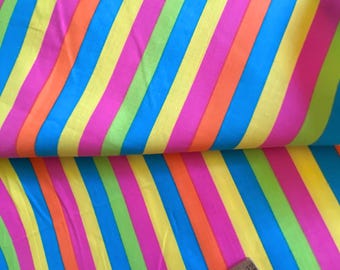 1.7 YD 1980s Colorful Carnival Stripe Fabric Vintage Cotton