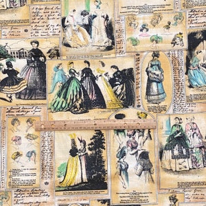 2.5 YD Vintage Regency Georgian Women Fabric Heavy Cotton