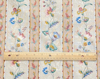 2.6 YD Vintage Floral Stripe Chintz Fabric Beige Pastels House N Home
