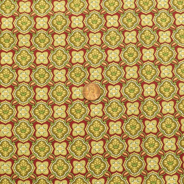 Medallion Print Fabric Quilting Treasures Red Green Cotton 1 YD