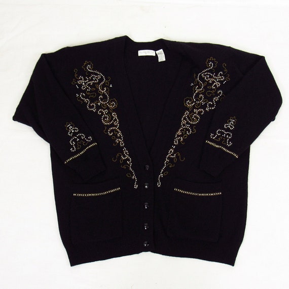 1980s Beaded Cardigan Sweater Plus Size Vintage