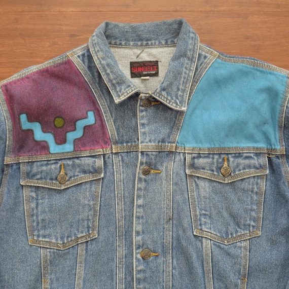 Unisex 1990s Vintage Denim Jacket Y2K Handpainted… - image 3