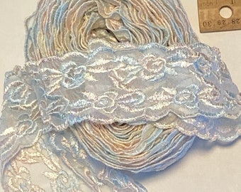 9 YD Embroidered Tulle Trim Pastel White