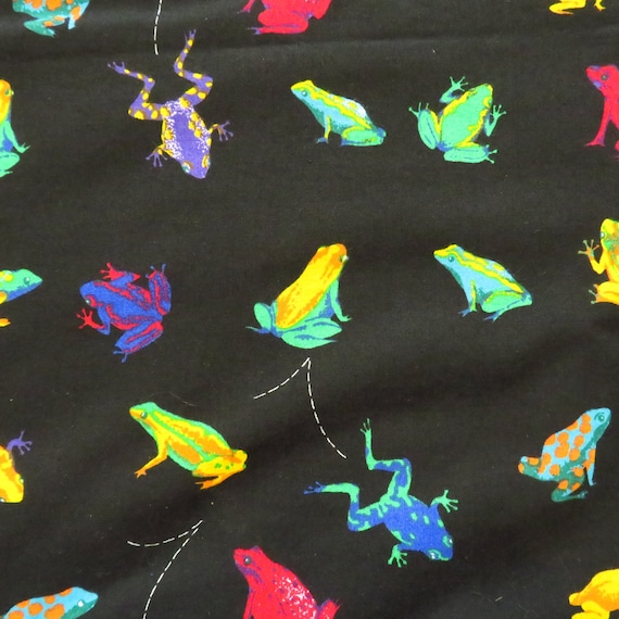 BTY Vintage Colorful Frogs Fabric Traditions Cotton Print